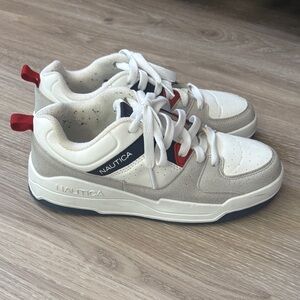 Nautica White, Gray & Navy Casual Low-Top Sneakers with Red Accents